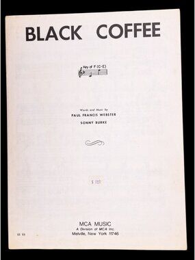 Vintage Black Coffee Sheet Music Paul Francis Webster Sonny Burke KD Lang 1954